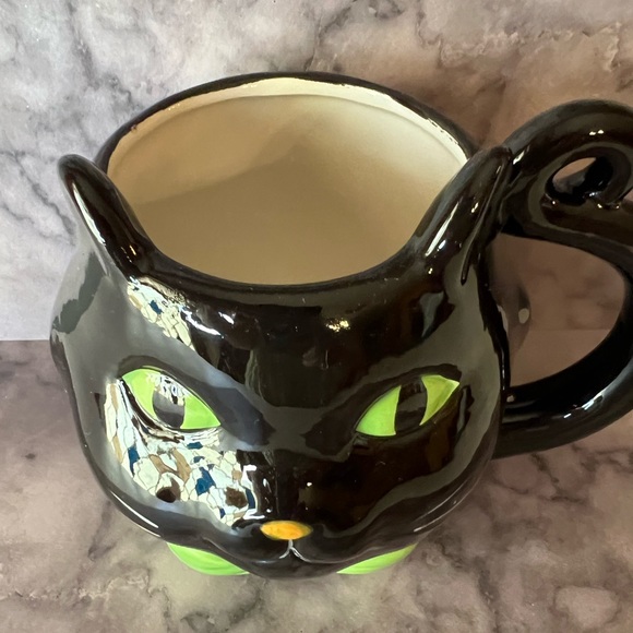 Halloween Ceramic Large Black Cat Mug Green Eyes & Bow Tie Coffee Cider Tea - Picture 5 of 5